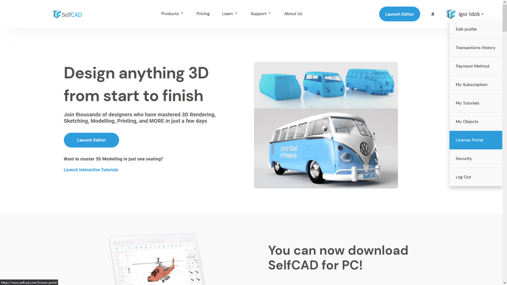 https://www.selfcad.com/license-portal