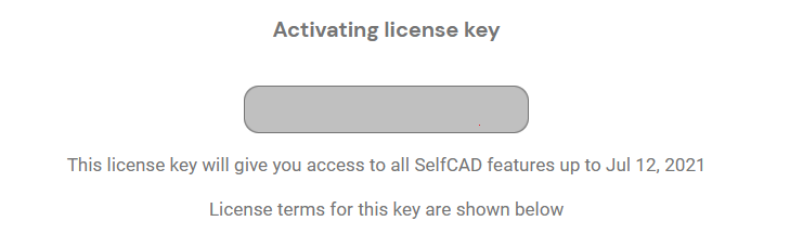 Notification showing the terms of the license