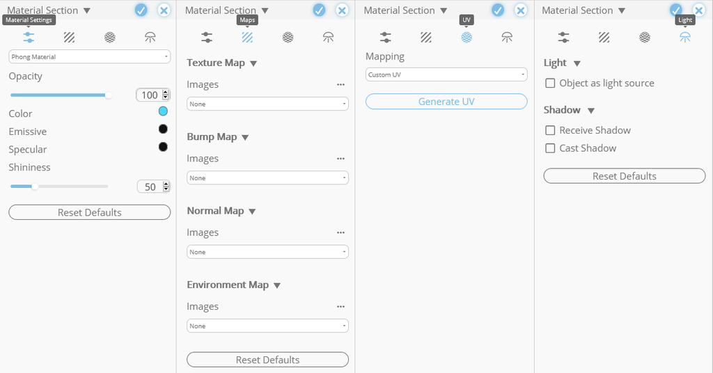 There are multiple options you can customize when it comes to textures. There are materials, maps, UV, and light sections you can tweak to achieve the result that you want