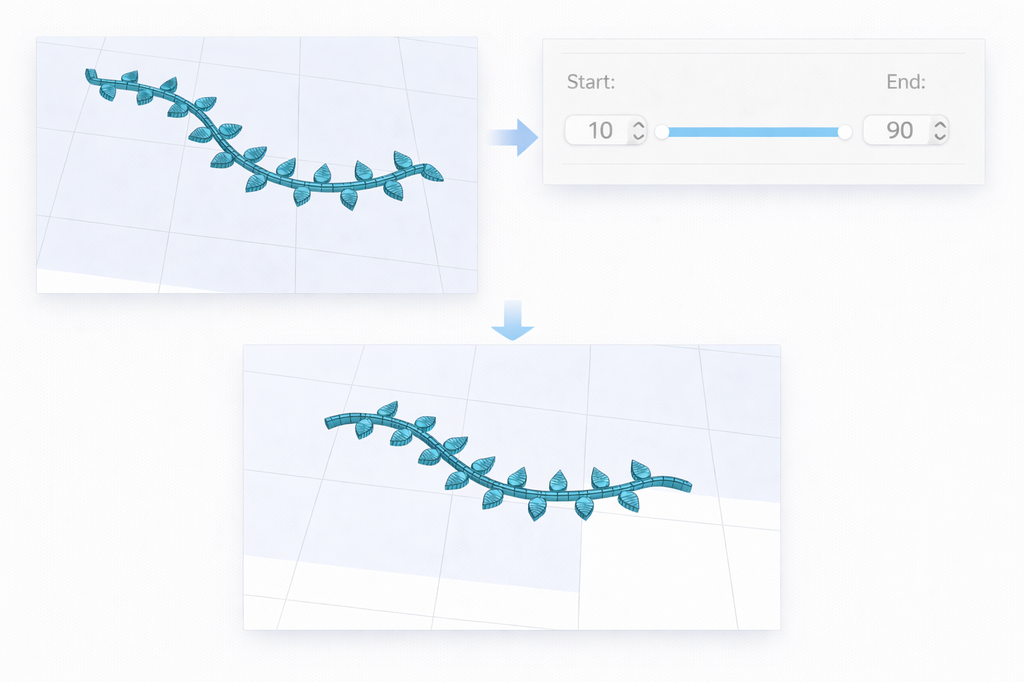 Option that customizes the Path - here you can set up from which point on the path the sweep will start and at what point it will end.
