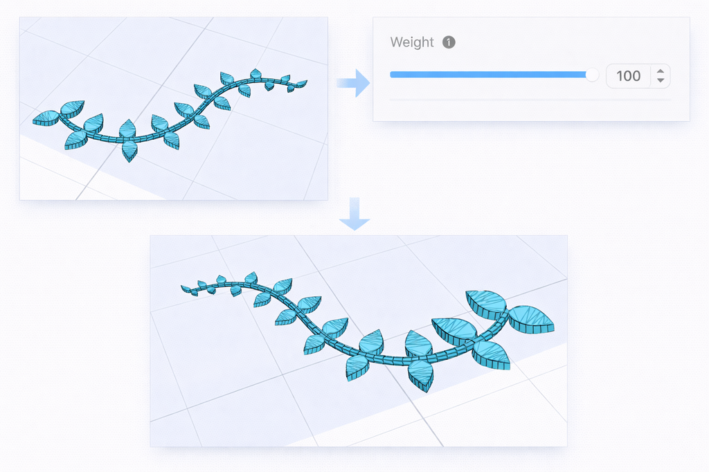 Weight sets the position of the thickest and smallest part of the sweep.
