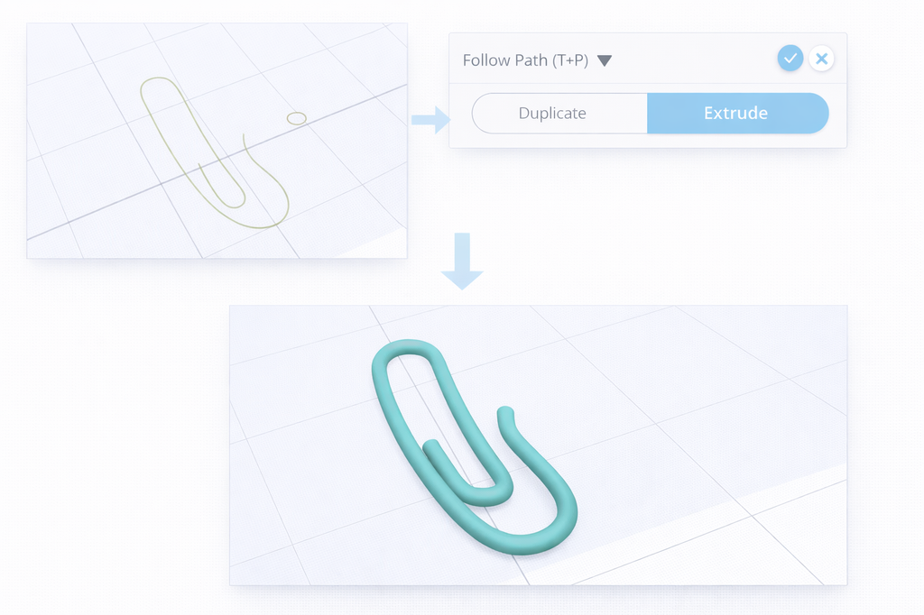 Secondary mode for the Follow Path, which simply sweeps one profile or shape along the specified path. Below is the Plane option which allows you to rotate the profile for the sweep to customize the result.