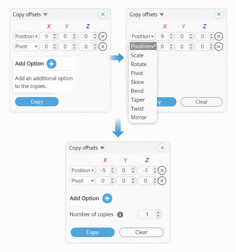 You can add and customize the options for the copies