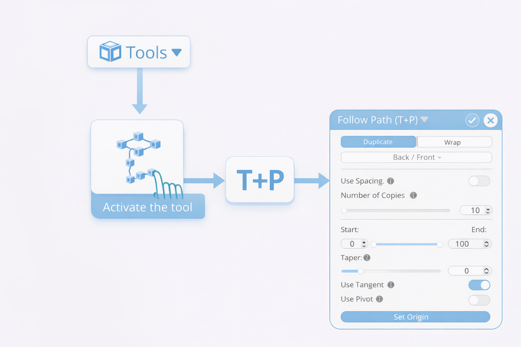 Once the objects are selected, you can enable the tool by selecting it from the Tools category or by using a shortcut