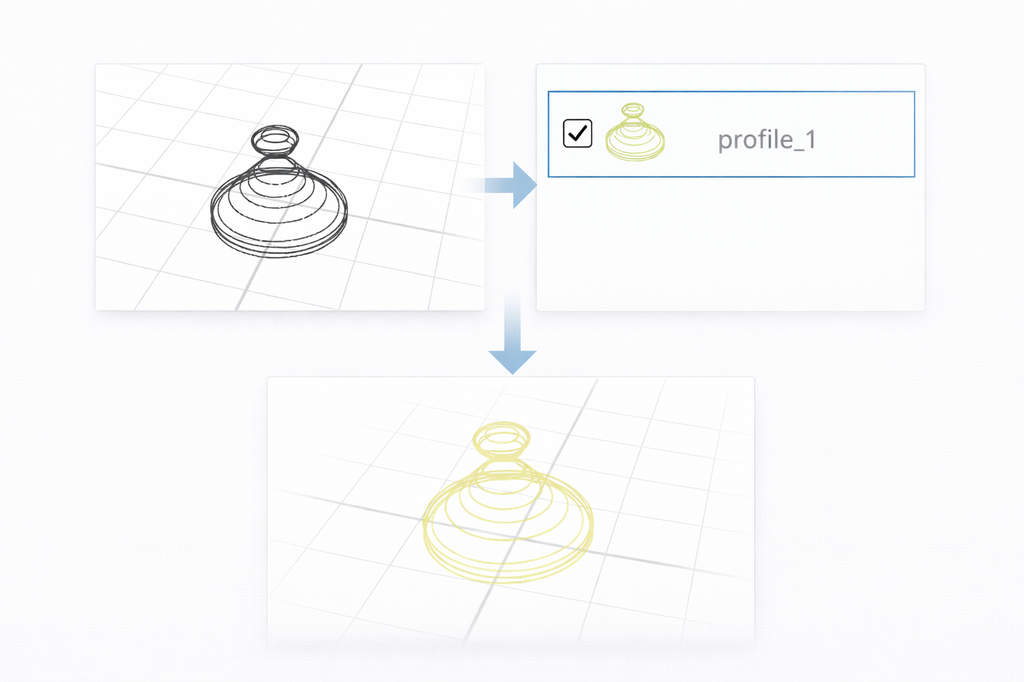 The first step of using any modeling tool is selecting the profiles or objects on which you want to use it. You can select them by either left-clicking on them in the workspace or by selecting them in the Object Management section, in the right-side panel. The second option has an in-built search engine, which is extremely useful when you are working with multiple objects. You can Draw profiles with the help of Freehand and 3D Sketch.