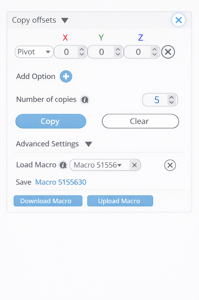 You can save the Copy Offsets settings as a Macro to reload and use it in the future without having to set up everything from scratch