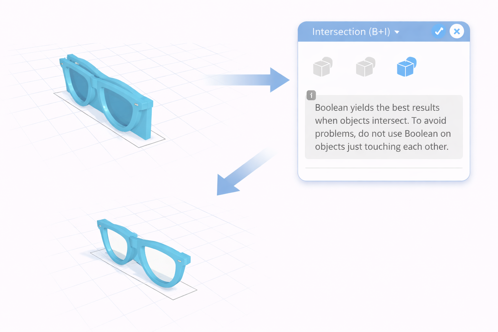Choose the Intersection options to cut out the intersected part from two or more objects