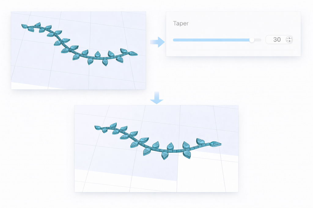 Taper allows you to add a scaling option for the sweep - by muving the slider you can make one end of the sweep bigger or smaller than the other end.